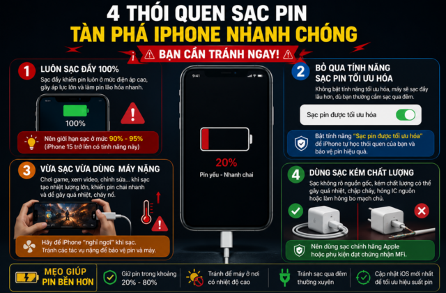4 Sai Lầm Thường Gặp Khi Sạc Pin iPhone Khiến Pin Nhanh Hỏng